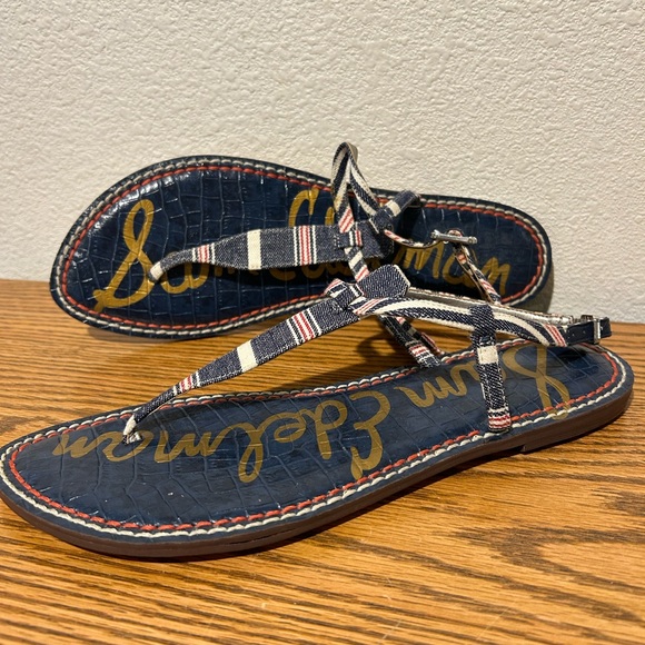 Sam Edelman Striped Navy and White Sandals - Picture 7 of 11